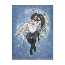 couple, romantic, love, moon, riders, wedding, bride, groom, dress, romance, vampire, angel, fairy, fae, faeries, fantasy, art, dark, goth, gothic, sky, star, space, galactic, flowers, rose, married, marry, victorian, renaissance, zerick, delphine, levesque, demers, Postcard with custom graphic design