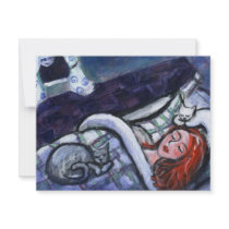 Moon smiles over sleeping redhead w/cats invitations by zadajeanne Moon smiles over sleeping redhead w/cats invitations