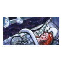 Moon smiles over sleeping redhead w/cats photo cards