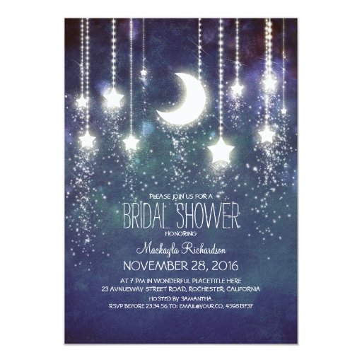 Moon Stars & String Lights Bridal Shower 5x7 Paper Invitation Card Zazzle