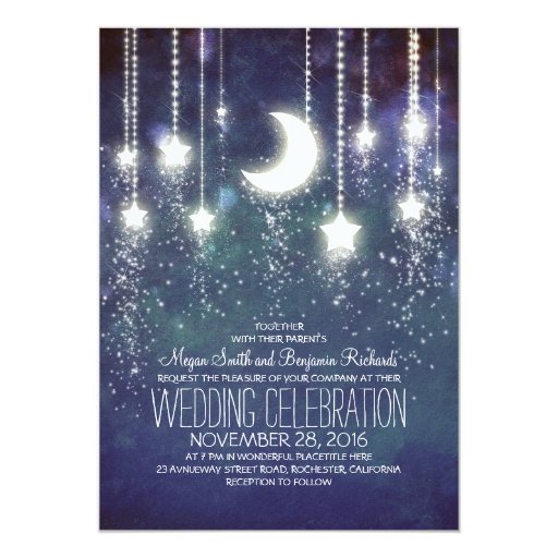 Moon Stars And String Lights Wedding Invitations Zazzle 