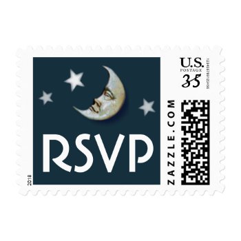 Moon & Stars Teal Gold White Rsvp Postage by juliea2010 at Zazzle