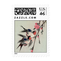 Moon, Swallows, and Peach Blossoms, Ando Hiroshige Postage Stamps