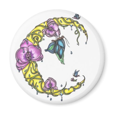 Tattoo Style Moon with Orchids