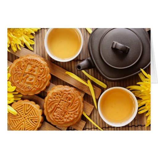 Mooncake and tea,Chinese mid autumn festival 2 Card | Zazzle