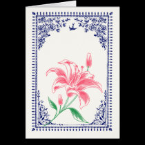 .::MoonDreams::. Vintage Pink Lily Blue Border cards