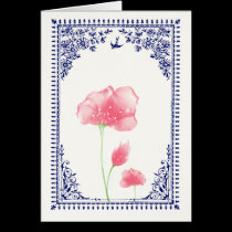.::MoonDreams::. Vintage Pink Poppy Blue Border cards