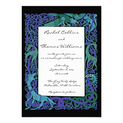 Moonlight Blue Celtic Animals Wedding Invitation