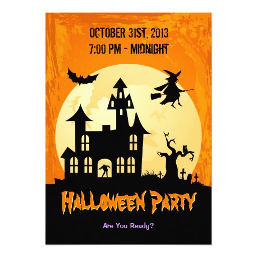 Moonlight Haunted House in Graveyard - Halloween Invitations (front side)