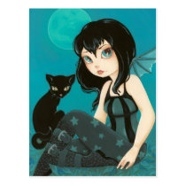 Moonlight Hijinks- Fairy Black cat postcard postcards