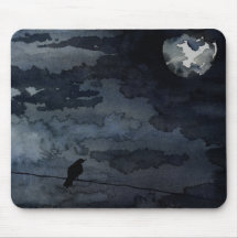 Moonlit Raven - Full Moon Art Mouse Pads