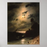 Moonlit Seascape With Shipwreck Print