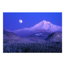Moonrise over Mt Hood winter, Oregon Art Photo