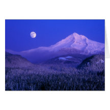 Moonrise over Mt Hood winter, Oregon Greeting Cards