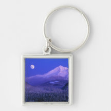 Moonrise over Mt Hood winter, Oregon Keychains