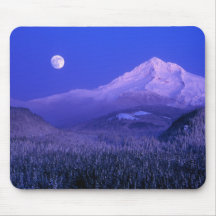 Moonrise over Mt Hood winter, Oregon Mousepad