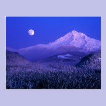 Moonrise over Mt Hood winter, Oregon postcards