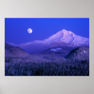 Moonrise over Mt Hood winter, Oregon Posters