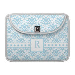 Moonstone Blue Pretty Art Deco Retro Floral Damask MacBook Pro Sleeves