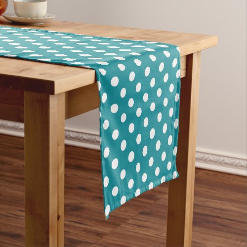 Moonstone blue/teal polka dots table runner