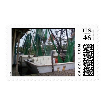 Moored Shrimp Boats Stamp by traxtech