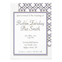 Moorish Wedding Invitation Design - Blue Off-White