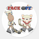 Moose and Bear Hockey Face Off Tshirts and Gifts Round Sticker
