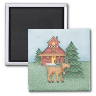 Moose at Cabin 2 Inch Square Magnet