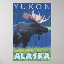 Moose at Night - Yukon, Alaska Posters