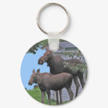 Moose cow with her calf Keychain Moose cow with her calf Keychain