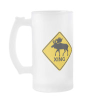 Moose Crossing Highway Sign Mugs