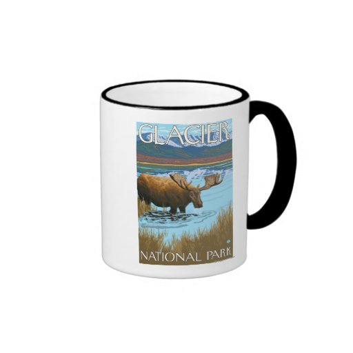 Moose Drinking at Lake - Glacier National Park, Coffee Mugs