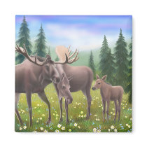 Moose Family in a Northern Forest Magnet