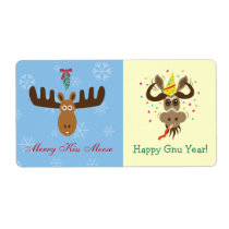 Moose Head_Merry Kiss Moose_Happy Gnu Year! labels