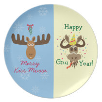 Moose Head_Merry Kiss Moose_Happy Gnu Year! plates