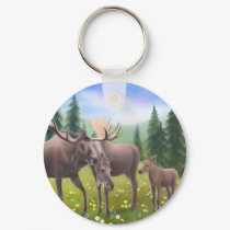 Moose in a Northern Forest Keychain