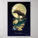 Moose & Moon Reflecting Wildlife Art Poster posters