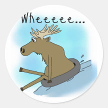 Moose Snow  Tubing Round Sticker