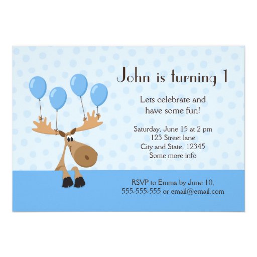Moose with balloons boys birthday party invite