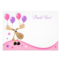 Moose with balloons fun girly flat thank you card