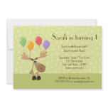 Moose with balloons green birthday party invite