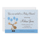 Moose with blue balloons baby shower invite