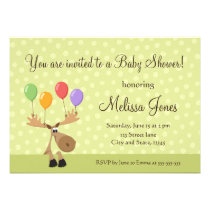 Moose with colorful balloons baby shower invite