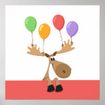 Moose with colorful balloons poster