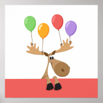 Moose with colorful balloons poster