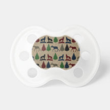 Moose Wolf Pine Tree Rustic Burlap Print Outdoors Pacifiers