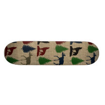 Moose Wolf Pine Tree Rustic Burlap Print Skate Board Decks