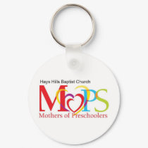 MOPS logo with church name keychains