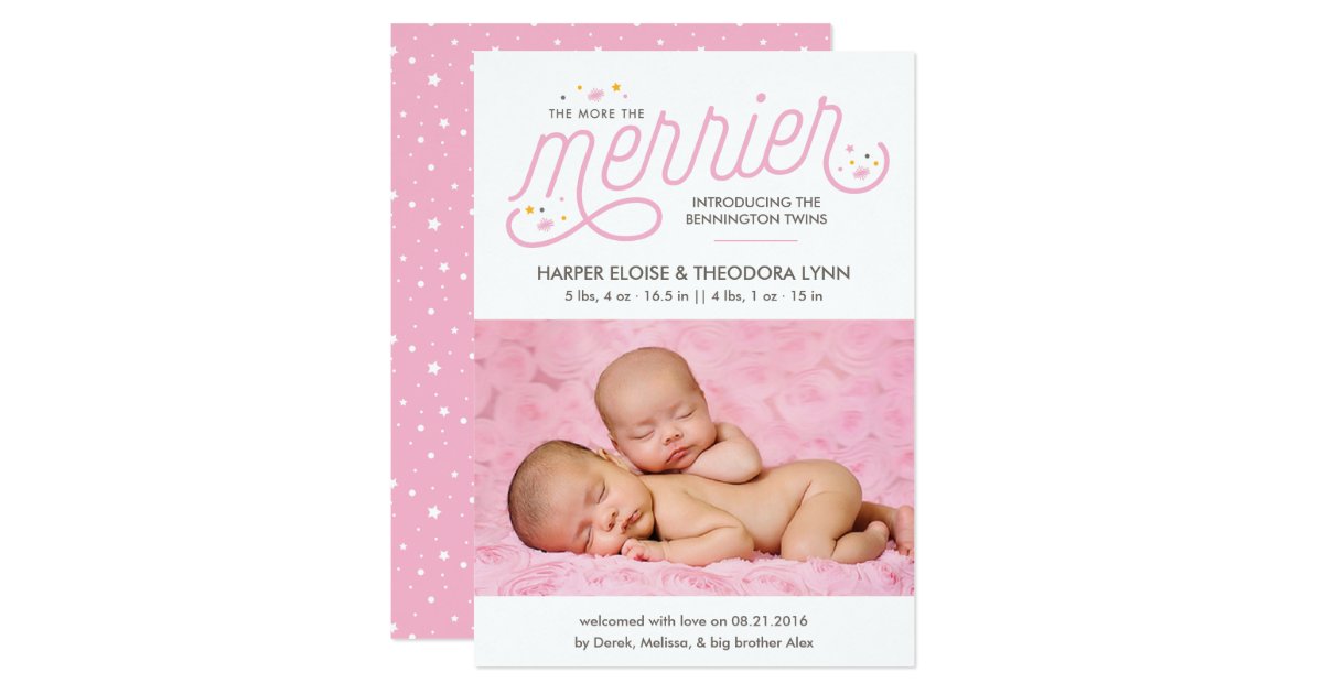 more the merrier girl twins birth announcements zazzle twin girl birth announcements