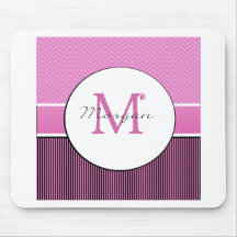Morgan monogram chevron and stripes pink black mousepads